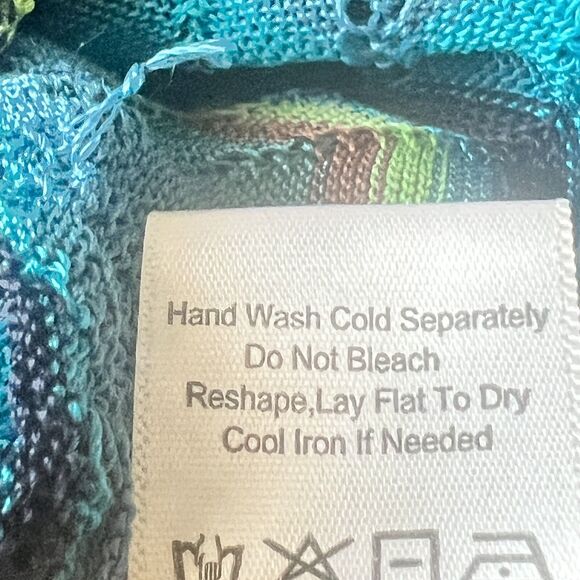 Sigrid Olsen Blue Multicolored Chevron Open Knit Top Sz S Scoop Neck w Accents - Picture 9 of 9